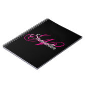 Zwart wit en warm roze Fancy Script-monogram Notitieboek (Linkerzijde)