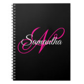 Zwart wit en warm roze Fancy Script-monogram Notitieboek (Voorkant)