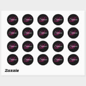 Zwart wit en warm roze Fancy Script-monogram Ronde Sticker (Vel)