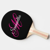 Zwart wit en warm roze Fancy Script-monogram Tafeltennisbatje (Zijkant)