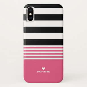 Zwart, wit en warm roze gestreept, speciaal gepers Case-Mate iPhone case