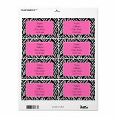 Zwart, wit en warm roze Zebra afdrukken Etiket (Full Sheet)