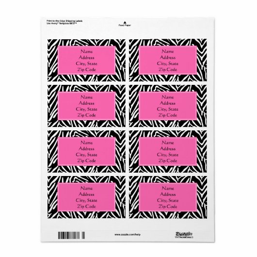 Zwart, wit en warm roze Zebra afdrukken Etiket (Full Sheet)