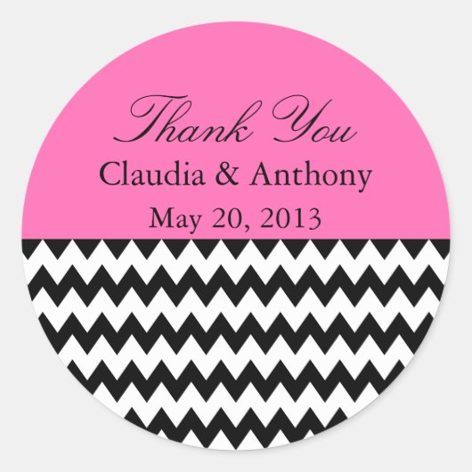 Zwart, wit en warm rozeZigzag bruiloft Dank je Ronde Sticker (Voorkant)