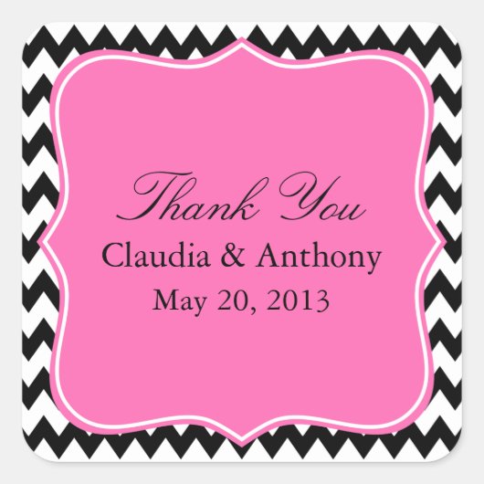 Zwart, wit en warm rozeZigzag bruiloft Dank je Vierkante Sticker (Voorkant)