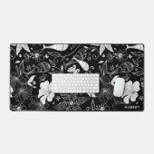 Zwart, wit en wit exotisch bloemenpatroon bureaumat (Keyboard & Muis)