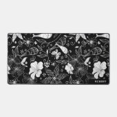 Zwart, wit en wit exotisch bloemenpatroon bureaumat (Voorkant)