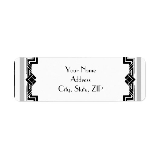 Zwart Wit en Zilver Art Deco Lijst Bruiloft Etiket (Voorkant)