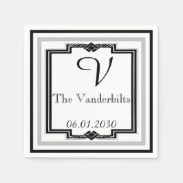 Zwart, Wit en Zilver Art Deco Lijst Bruiloft Servetten