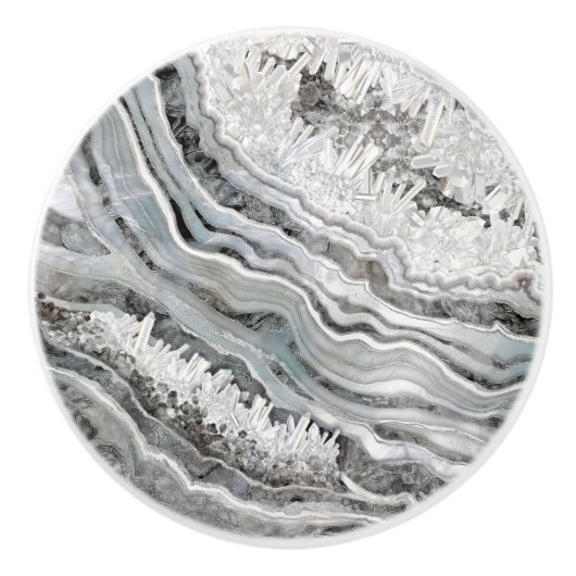 Zwart Wit en Zilver Geode Digitale Kunst Keramische Knop (Voorkant)