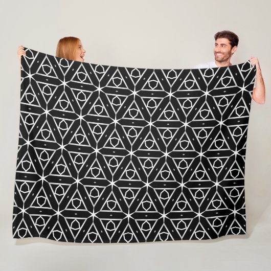 Zwart Wit en Zilver Geometrisch patroon Fleece Deken (In situ)