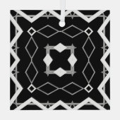 Zwart Wit en Zilver Geometrisch patroon Glas Ornament (Achterkant)