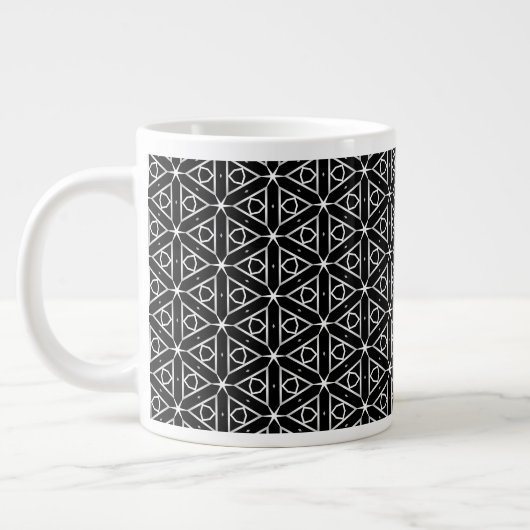 Zwart Wit en Zilver Geometrisch patroon Grote Koffiekop (Links)