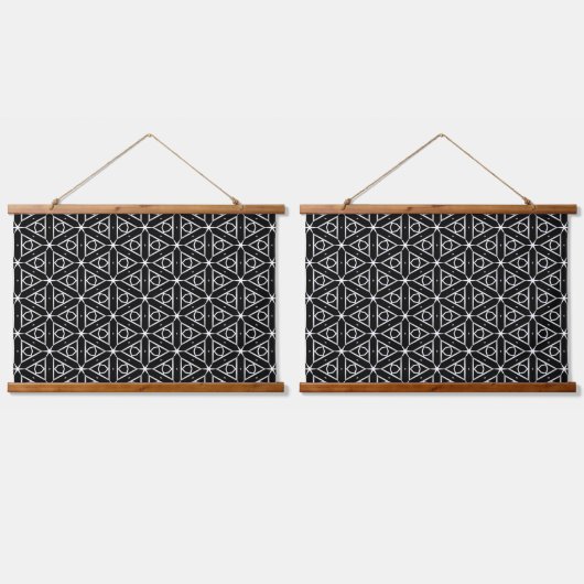 Zwart Wit en Zilver Geometrisch patroon Hangend Wandkleed (Dubbel)