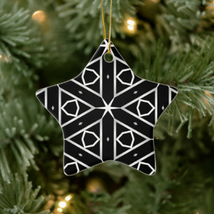 Zwart Wit en Zilver Geometrisch patroon Keramisch Ornament