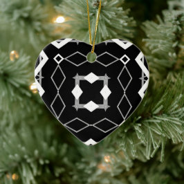 Zwart Wit en Zilver Geometrisch patroon Keramisch Ornament
