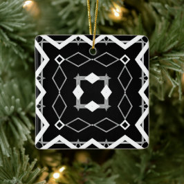 Zwart Wit en Zilver Geometrisch patroon Keramisch Ornament