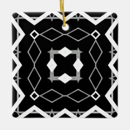 Zwart Wit en Zilver Geometrisch patroon Keramisch Ornament