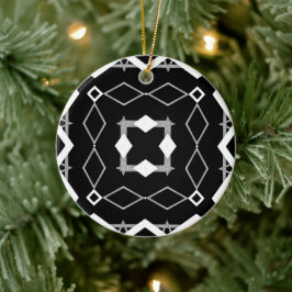Zwart Wit en Zilver Geometrisch patroon Keramisch Ornament