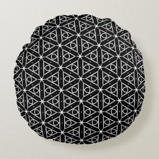 Zwart Wit en Zilver Geometrisch patroon Rond Kussen