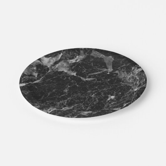 Zwart wit en zilver marmer modern glam papieren bordje (Gekanteld)