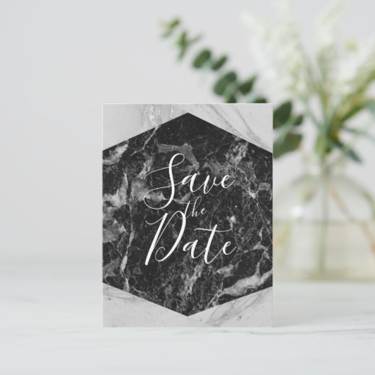 Zwart wit en zilver marmer modern sparen de Datum Aankondigingskaart (Staand voorkant)