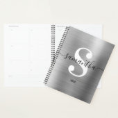 Zwart wit en zilver modern monogram planner (Display)