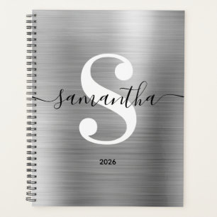 Zwart wit en zilver modern monogram planner
