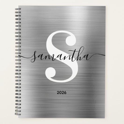 Zwart Wit en Zilver Moderne Stijl Monogram Planner (Voorkant)