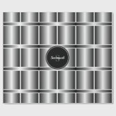 Zwart wit en zilver monogrammen geometrische vierk cadeaupapier (Vlak)