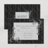 Zwart, Wit en Zilver RSVP-kaarten - Sjabloon (Voorkant / Achterkant)