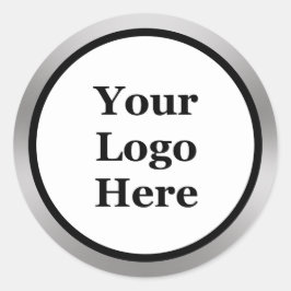 Zwart, wit en zilver Uw Logo hier Sjabloon Ronde Sticker