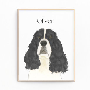 Zwart & Wit Engels Springer Spaniel Art Foto Afdruk