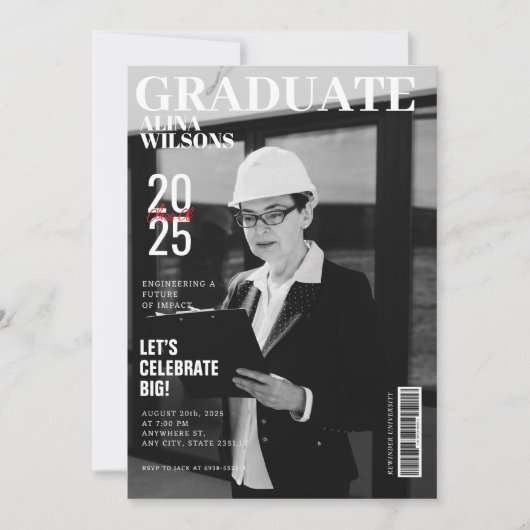 Zwart-wit engineer magazine foto afstuderen kaart (Voorkant)