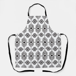 Zwart-wit etnisch ikat geometrisch patroon schort