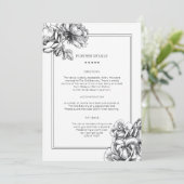Zwart & Wit Etste Bloemen Bruiloft Info Kaart (Staand voorkant)