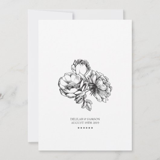 Zwart & Wit Etste Bloemen Bruiloft Info Kaart (Achterkant)