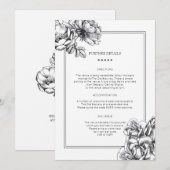 Zwart & Wit Etste Bloemen Bruiloft Info Kaart (Voorkant / Achterkant)