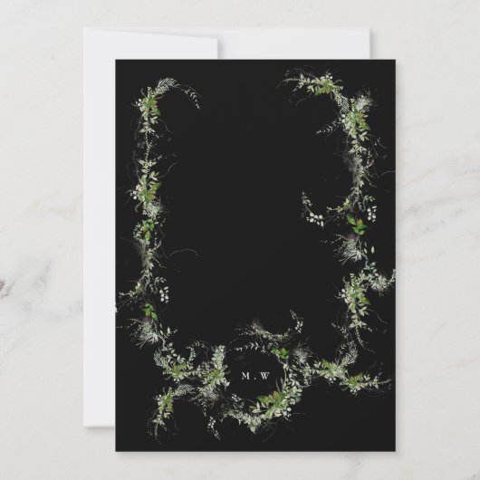 Zwart Wit Eucalyptus Krans Monogram Huwelijk Kaart (Achterkant)
