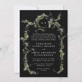 Zwart Wit Eucalyptus Krans Monogram Huwelijk Kaart