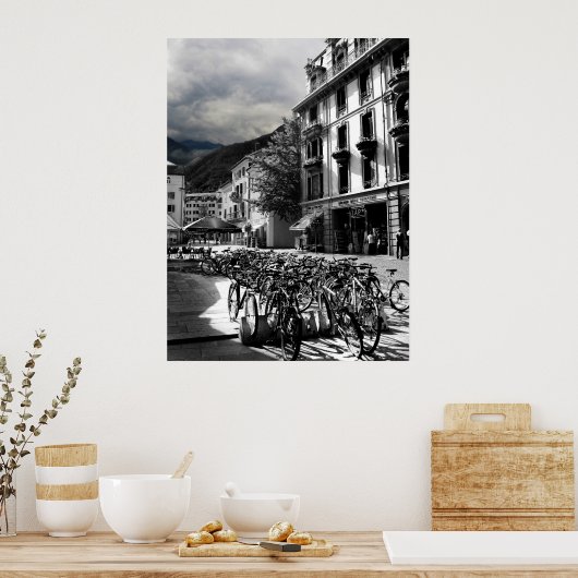 Zwart-wit Europees dorp Poster (Keuken)