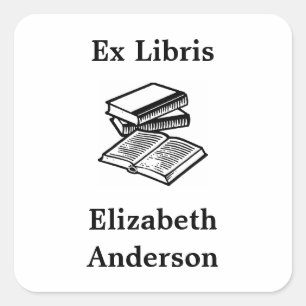 Zwart-wit Ex Libris Boekplaat Vierkante Sticker