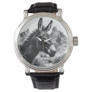 Zwart-wit ezelportret Westerne woestijn Horloge