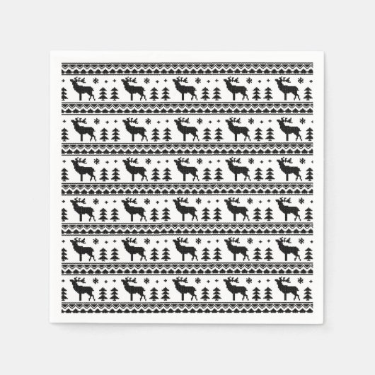 Zwart Wit Fair Isle Kerst Trui Patroon Servet (Voorkant)
