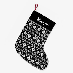 Zwart-wit Fair Isle Monogram Kleine Kerstsok