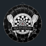 Zwart-wit Familie Custom Name Dartbord<br><div class="desc">Vier familieplezier met het Black and White Family Custom Name Dart Board. Dit slanke ontwerp heeft een monochroom palet, waardoor het een tijdloze toevoeging is aan uw speelkamer of recreatieruimte. Personaliseer het met uw familienaam om een vleugje individualiteit en charme toe te voegen. Perfect voor casual spelen of als een...</div>