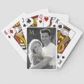  zwart-wit familie foto gouden monogram pokerkaarten (Achterkant)