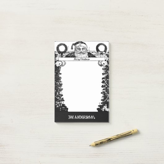  Zwart Wit Familienaam Santa Christmas Post-it® Notes (Op bureau)