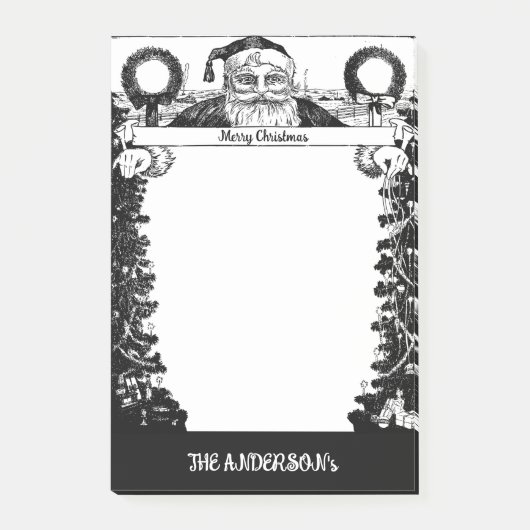  Zwart Wit Familienaam Santa Christmas Post-it® Notes (Voorkant)