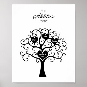 Zwart & Wit Familiestamboom Poster